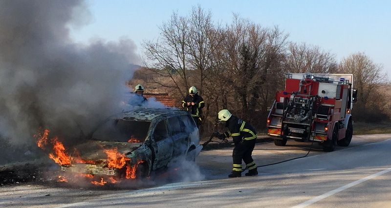 Nažalost, vatrogascima je dosta vremena trebalo da dođu iz Pule pa je automobil u potpunosti izgorio